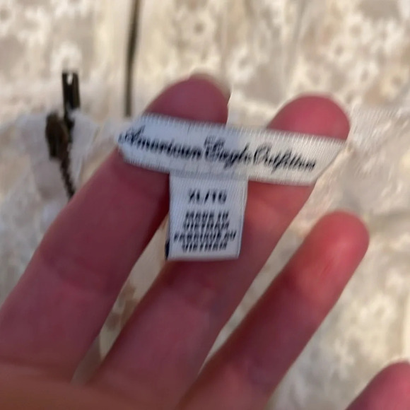 American Eagle women’s shirt XL sheer lace cap daisy peplum cream ivory AEO top - Picture 4 of 8